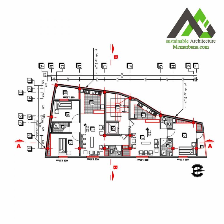 نقشه آپارتمان تجاری مسکونی پنج طبقه