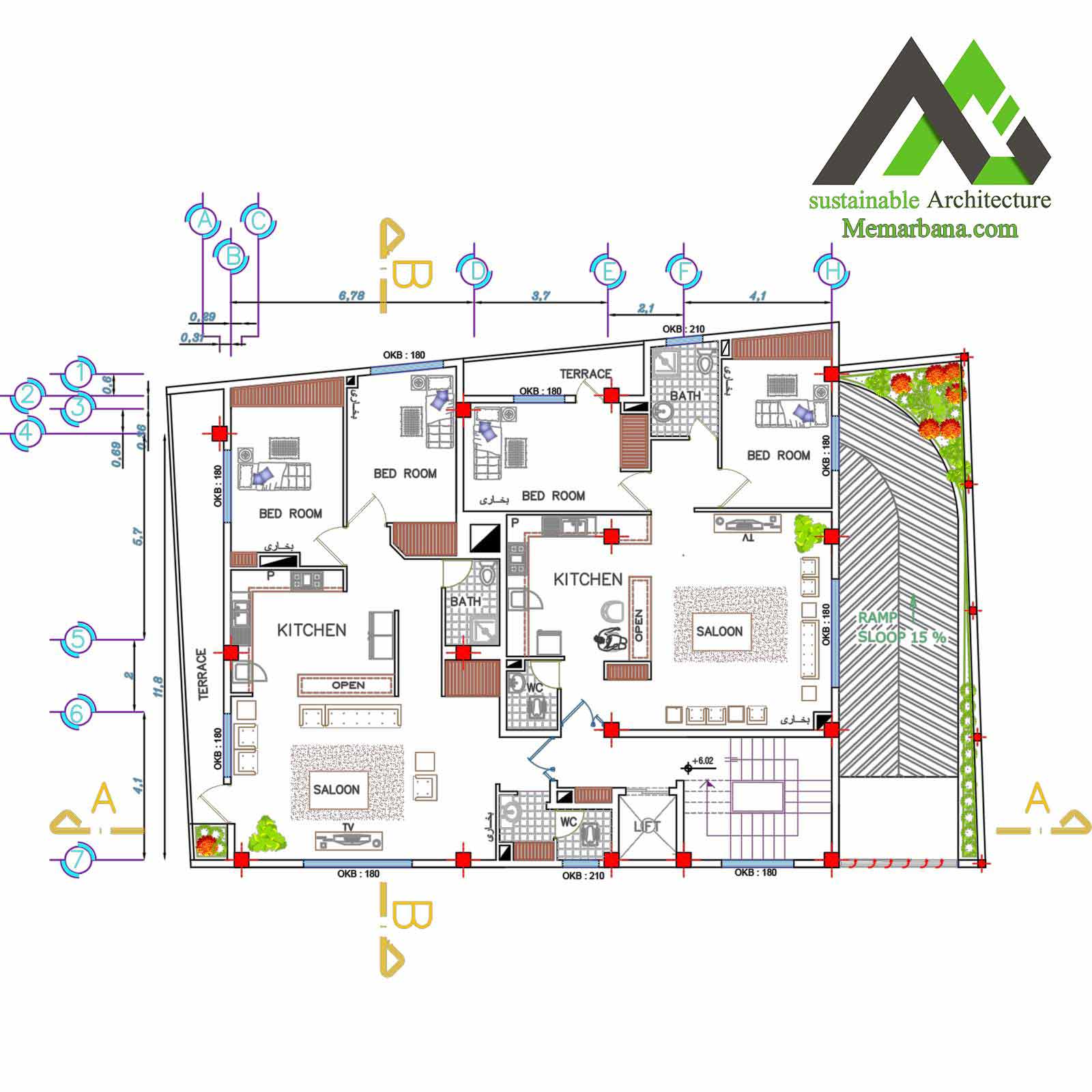 نقشه آپارتمان تجاری مسکونی چهار طبقه