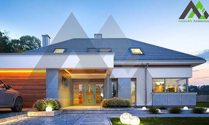 طراحی خانه یک طبقه با سقف شیروانی