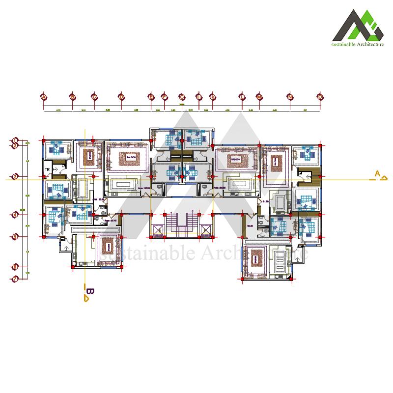 طراحی پلان آپارتمان مسکونی 21 واحدی